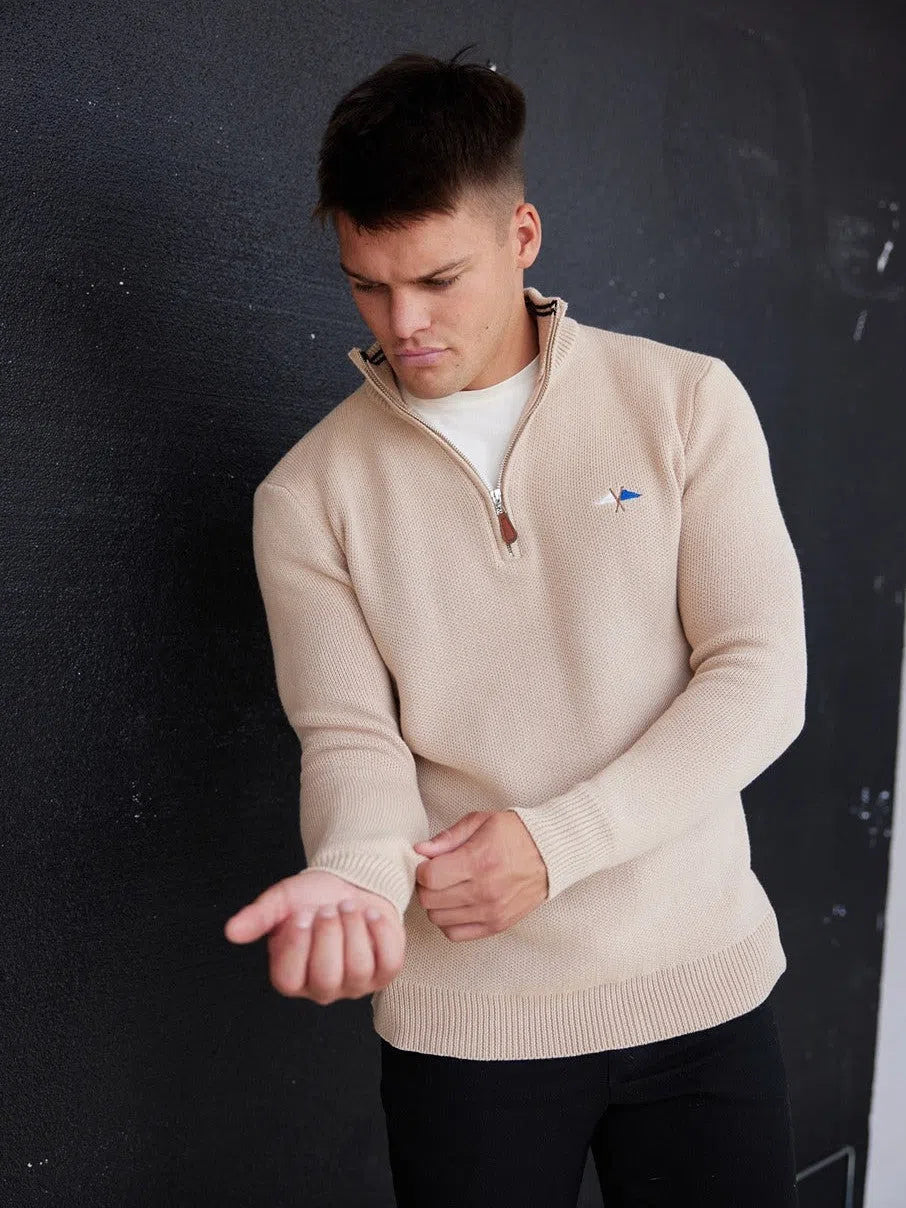 Knit 1/4 Zip Beige